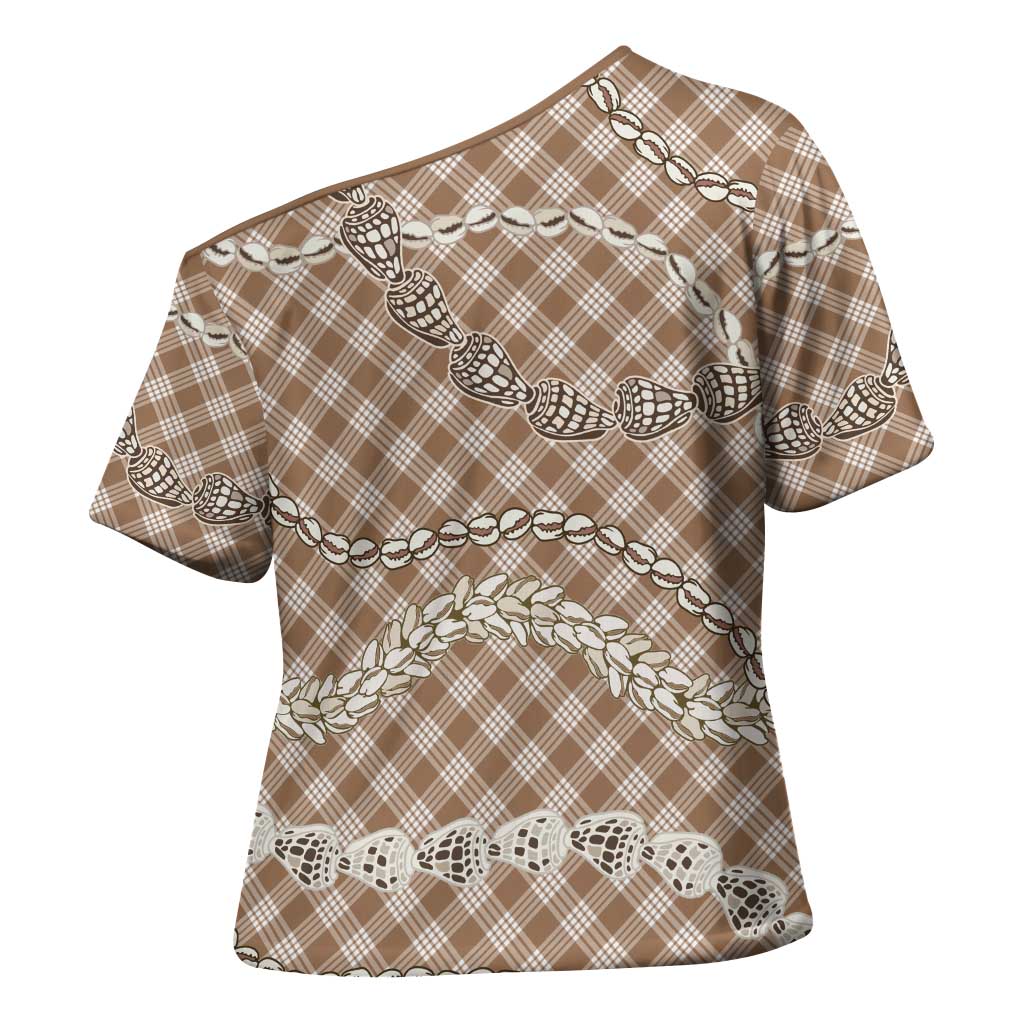 Brown Aloha Hawaii Shell Lei Cross Shoulder Shirt Palaka Hebrew Cone Honey Cowrie Elegant Curves LT14 - Polynesian Pride