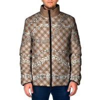 Brown Aloha Hawaii Shell Lei Padded Jacket Palaka Hebrew Cone Honey Cowrie Elegant Curves LT14 Men Brown - Polynesian Pride