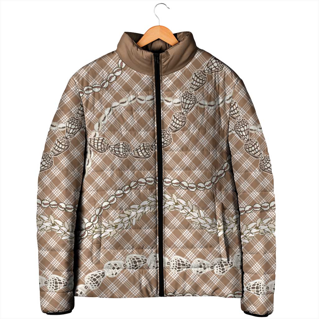 Brown Aloha Hawaii Shell Lei Padded Jacket Palaka Hebrew Cone Honey Cowrie Elegant Curves LT14 - Polynesian Pride