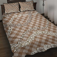 Brown Aloha Hawaii Shell Lei Quilt Bed Set Palaka Hebrew Cone Honey Cowrie Elegant Curves LT14 Brown - Polynesian Pride