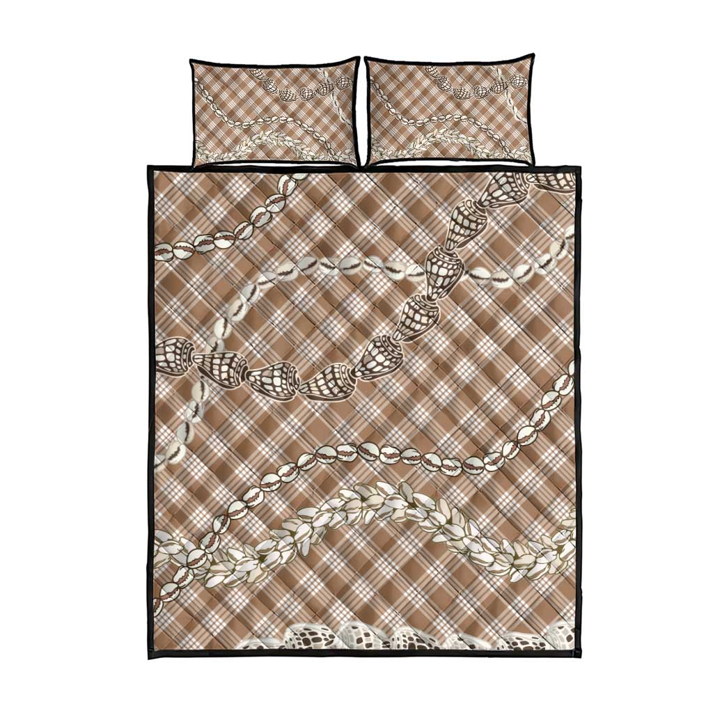 Brown Aloha Hawaii Shell Lei Quilt Bed Set Palaka Hebrew Cone Honey Cowrie Elegant Curves LT14 - Polynesian Pride