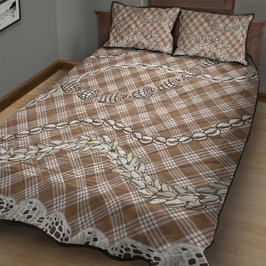 Brown Aloha Hawaii Shell Lei Quilt Bed Set Palaka Hebrew Cone Honey Cowrie Elegant Curves LT14 - Polynesian Pride