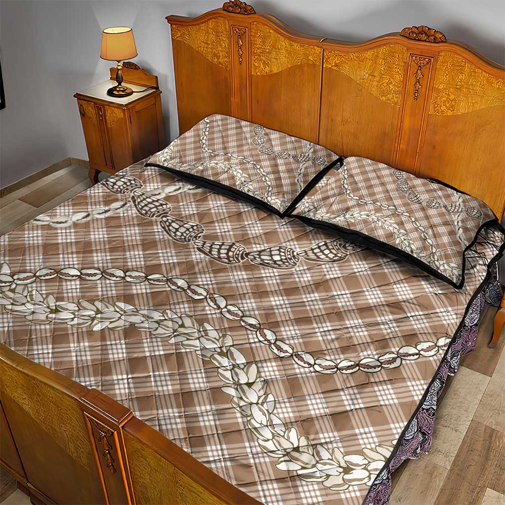 Brown Aloha Hawaii Shell Lei Quilt Bed Set Palaka Hebrew Cone Honey Cowrie Elegant Curves LT14 - Polynesian Pride