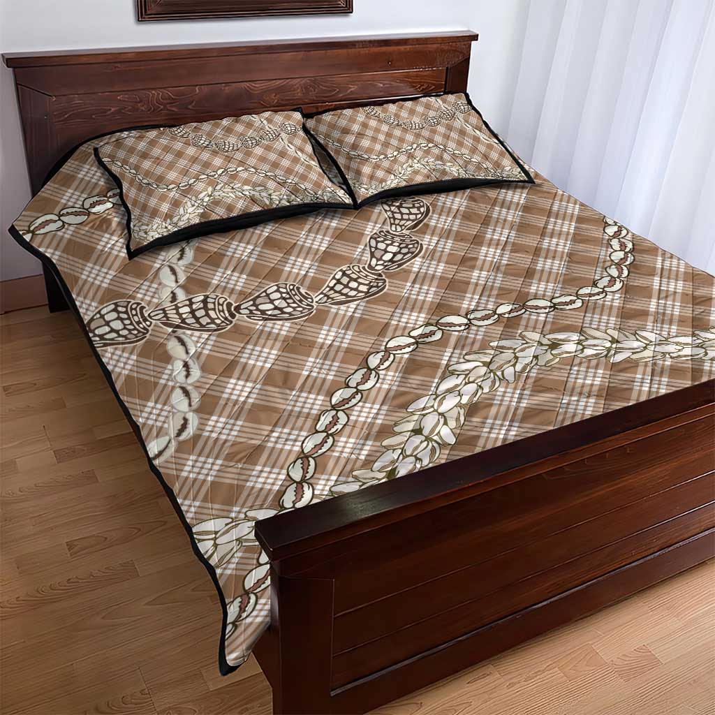 Brown Aloha Hawaii Shell Lei Quilt Bed Set Palaka Hebrew Cone Honey Cowrie Elegant Curves LT14 - Polynesian Pride