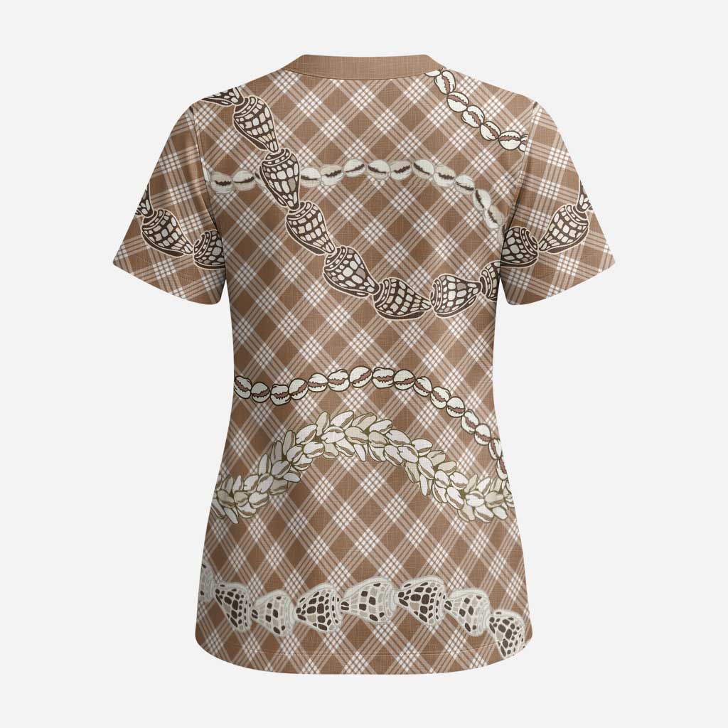 Brown Aloha Hawaii Shell Lei Scrub Top Palaka Hebrew Cone Honey Cowrie Elegant Curves LT14 - Polynesian Pride