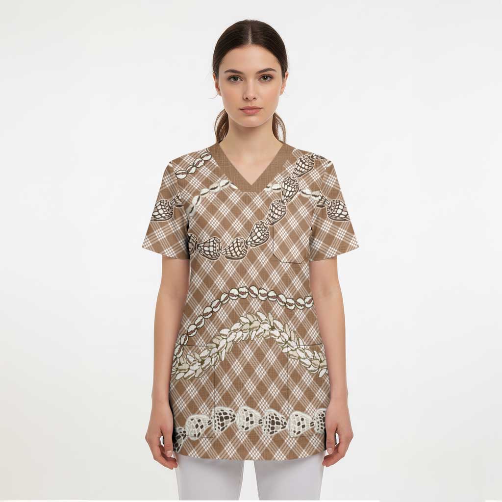 Brown Aloha Hawaii Shell Lei Scrub Top Palaka Hebrew Cone Honey Cowrie Elegant Curves LT14 - Polynesian Pride