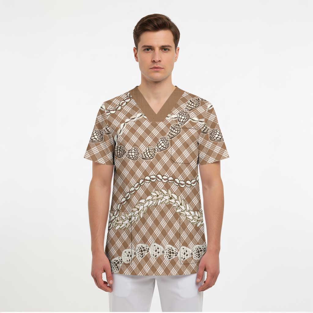 Brown Aloha Hawaii Shell Lei Scrub Top Palaka Hebrew Cone Honey Cowrie Elegant Curves LT14 - Polynesian Pride