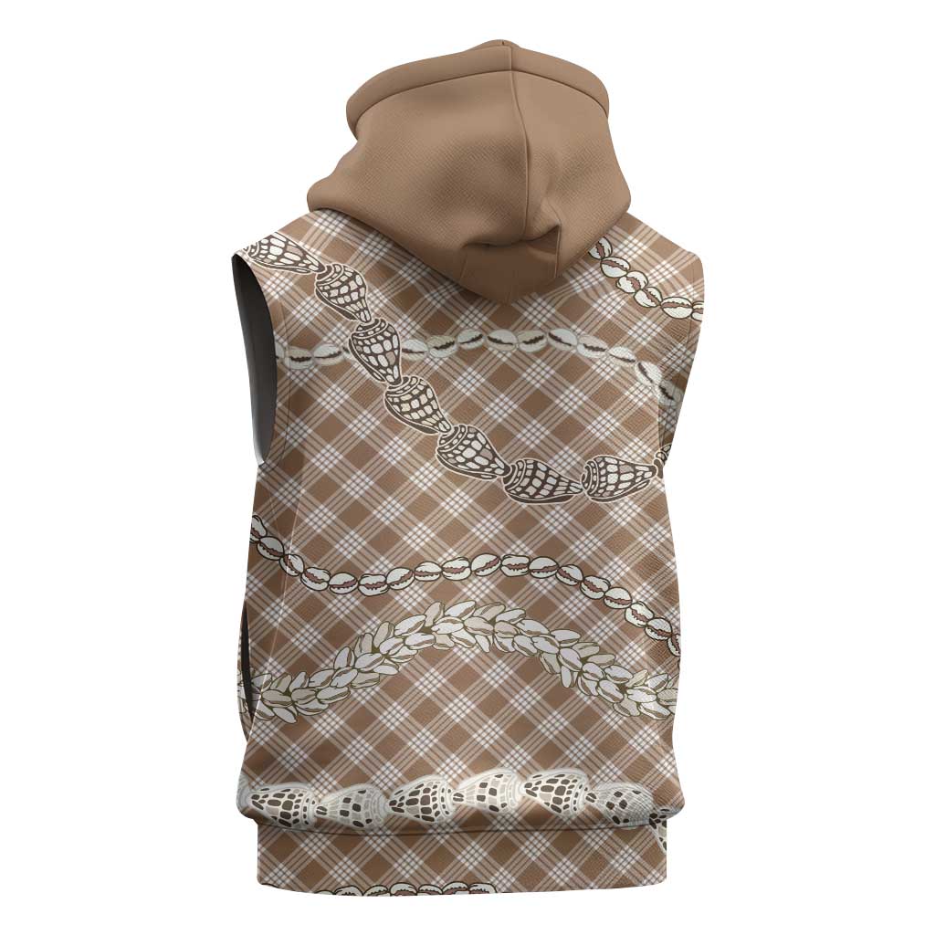 Brown Aloha Hawaii Shell Lei Sleeveless Zip Hoodie Palaka Hebrew Cone Honey Cowrie Elegant Curves LT14 - Polynesian Pride