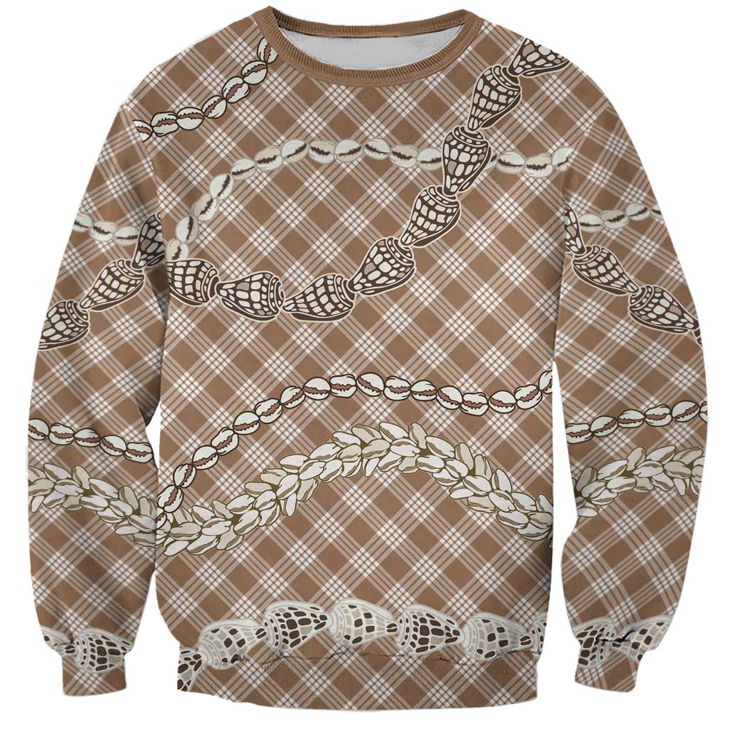Brown Aloha Hawaii Shell Lei Sweatshirt Palaka Hebrew Cone Honey Cowrie Elegant Curves LT14 Unisex Brown - Polynesian Pride