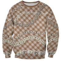 Brown Aloha Hawaii Shell Lei Sweatshirt Palaka Hebrew Cone Honey Cowrie Elegant Curves LT14 Unisex Brown - Polynesian Pride