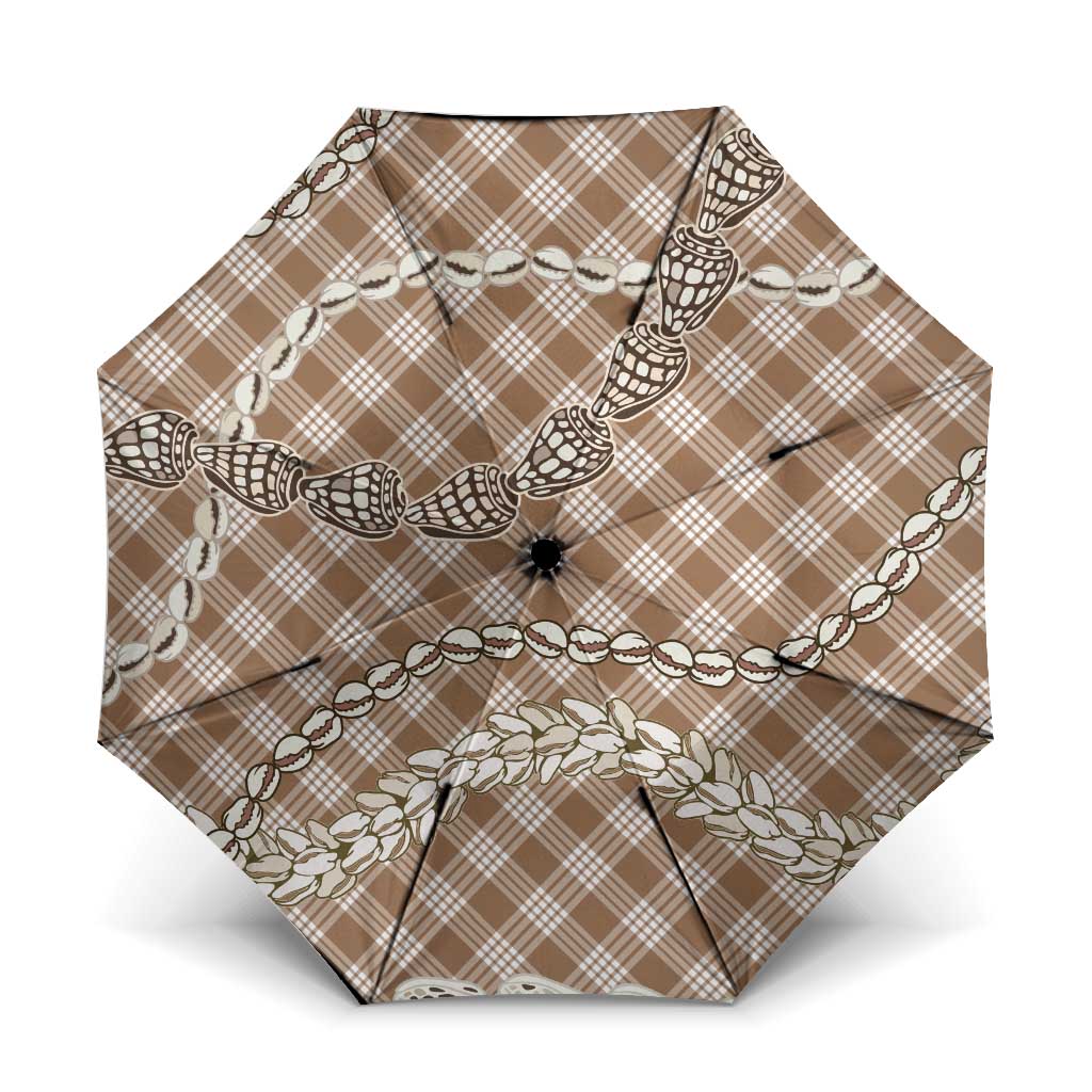 Brown Aloha Hawaii Shell Lei Umbrella Palaka Hebrew Cone Honey Cowrie Elegant Curves LT14 One Size Folded 11.42 inch Opened Diameter 37.4 inch Brown - Polynesian Pride