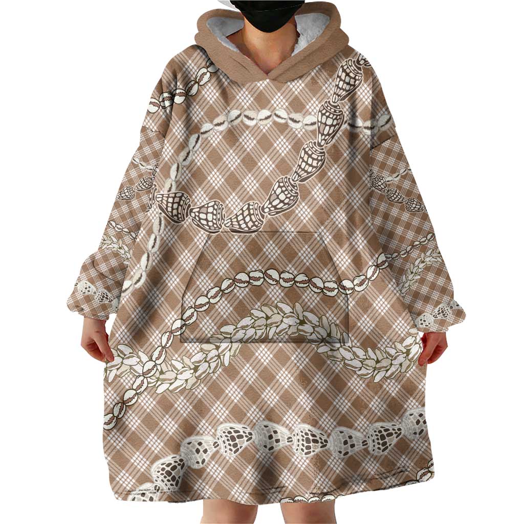 Brown Aloha Hawaii Shell Lei Wearable Blanket Hoodie Palaka Hebrew Cone Honey Cowrie Elegant Curves LT14 - Polynesian Pride