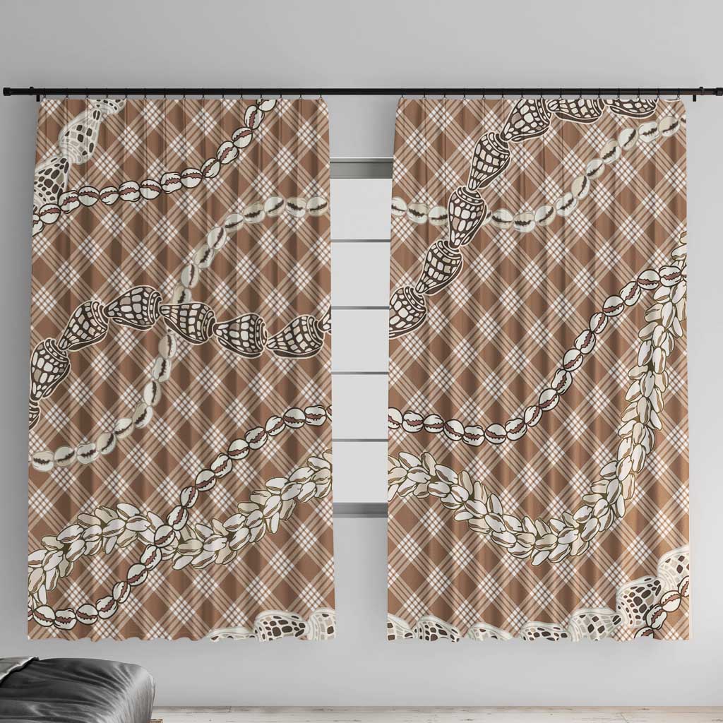 Brown Aloha Hawaii Shell Lei Window Curtain Palaka Hebrew Cone Honey Cowrie Elegant Curves LT14 With Hooks Brown - Polynesian Pride