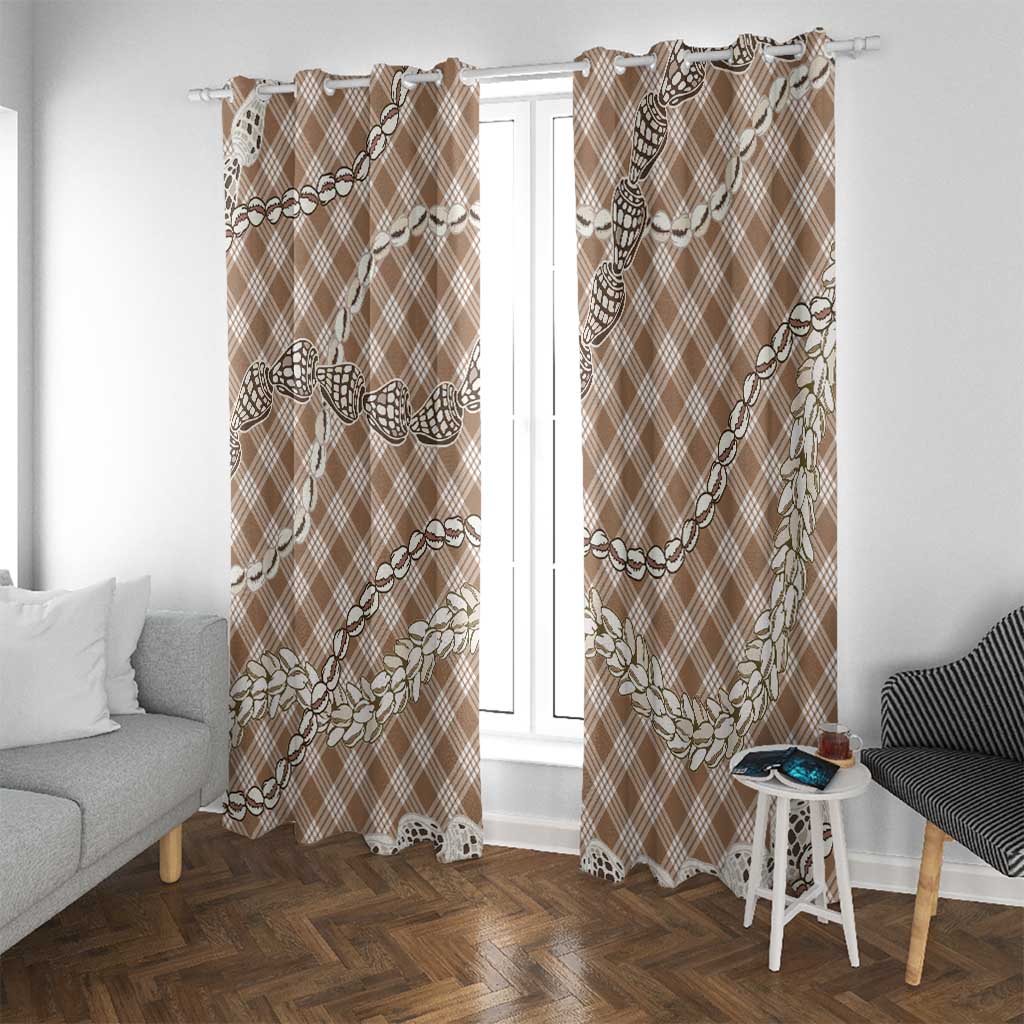 Brown Aloha Hawaii Shell Lei Window Curtain Palaka Hebrew Cone Honey Cowrie Elegant Curves LT14 With Grommets Brown - Polynesian Pride