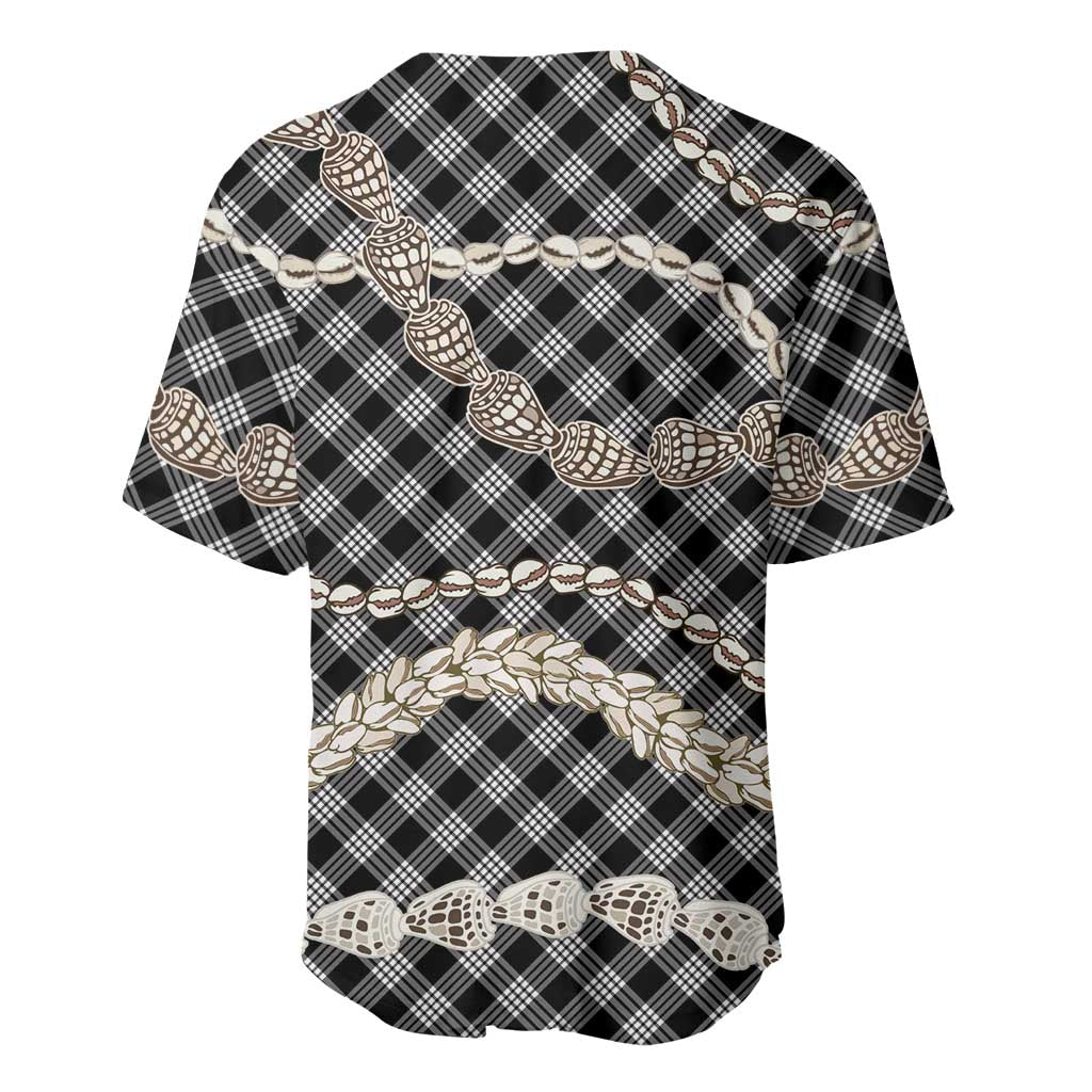Black Aloha Hawaii Shell Lei Baseball Jersey Palaka Hebrew Cone Honey Cowrie Elegant Curves LT14 - Polynesian Pride