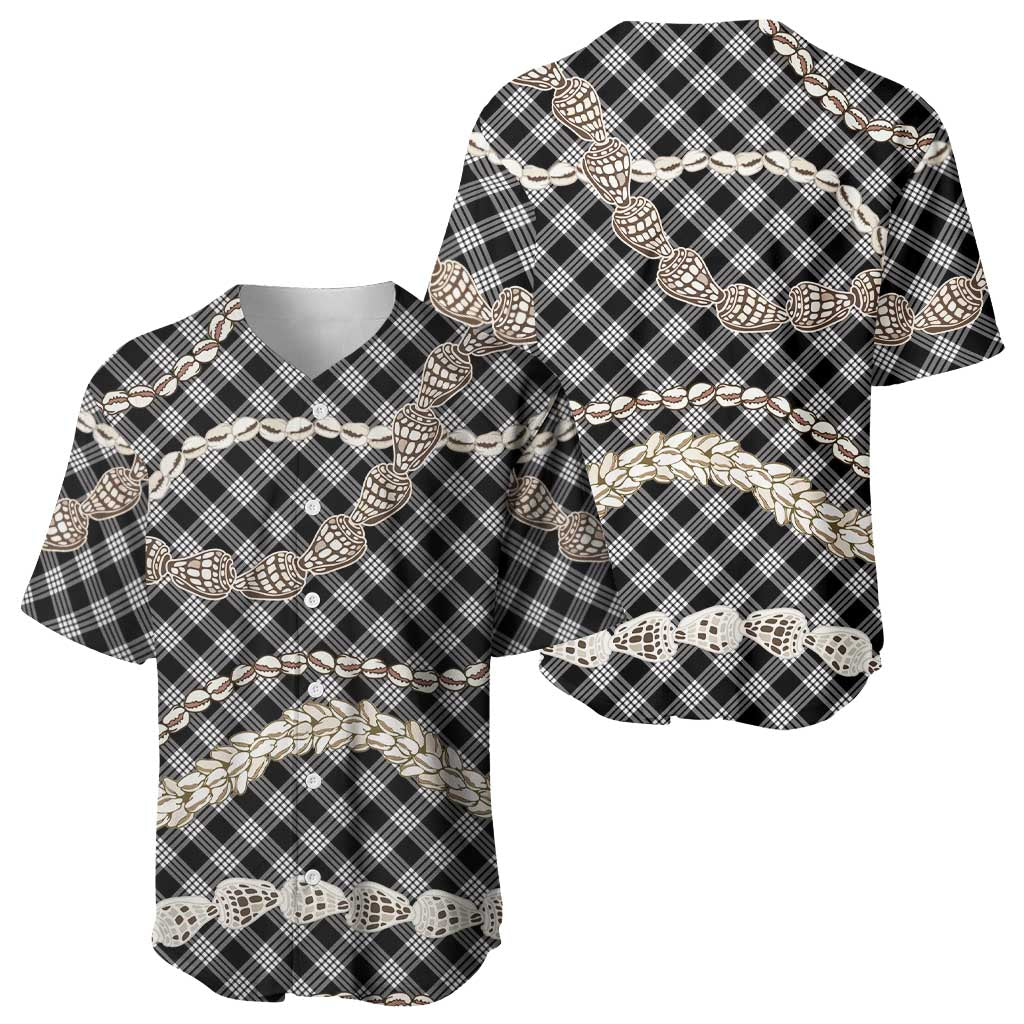 Black Aloha Hawaii Shell Lei Baseball Jersey Palaka Hebrew Cone Honey Cowrie Elegant Curves LT14 - Polynesian Pride
