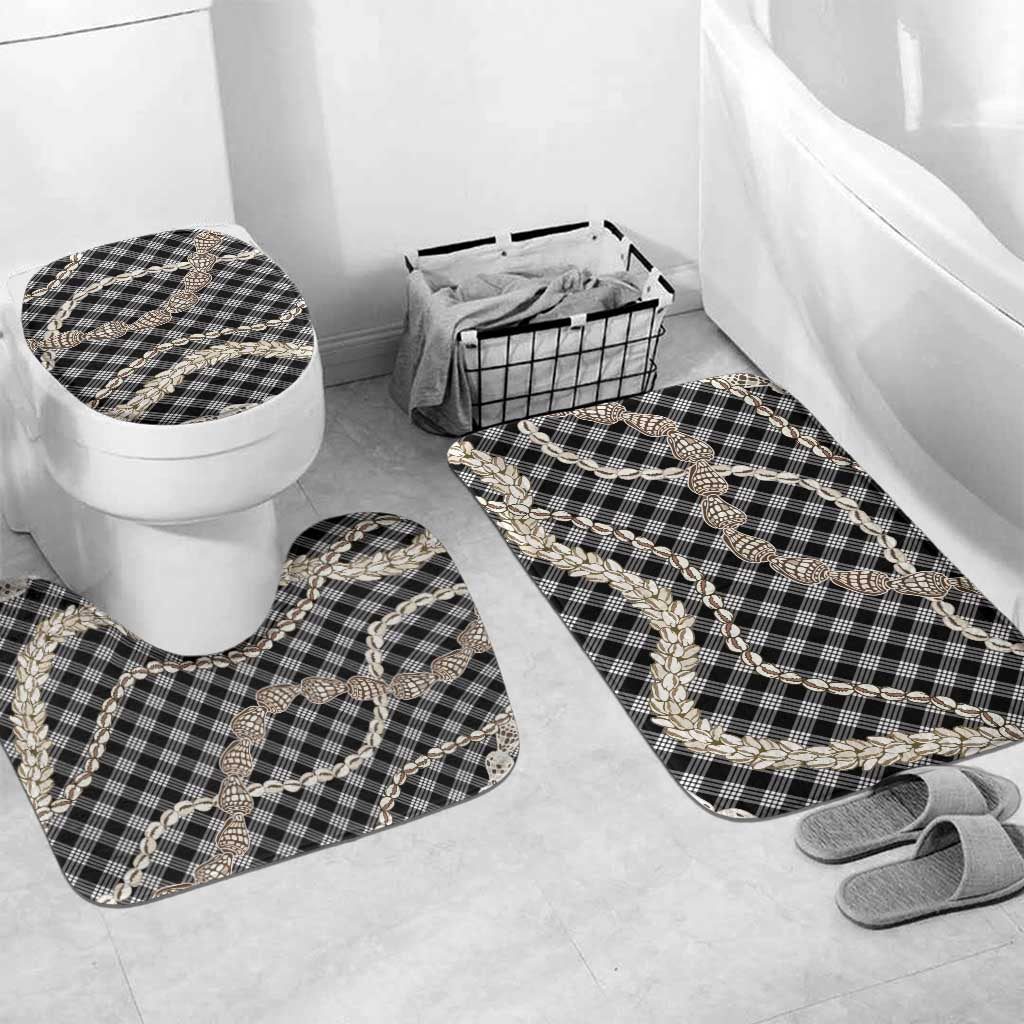 Black Aloha Hawaii Shell Lei Bathroom Set Palaka Hebrew Cone Honey Cowrie Elegant Curves LT14 Mat Set Only (3 pcs) One Size Black - Polynesian Pride