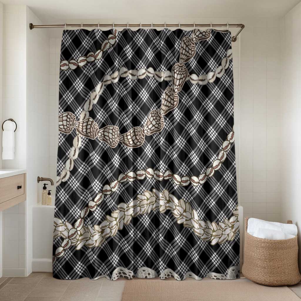 Black Aloha Hawaii Shell Lei Bathroom Set Palaka Hebrew Cone Honey Cowrie Elegant Curves LT14 Shower Curtain Only Black - Polynesian Pride