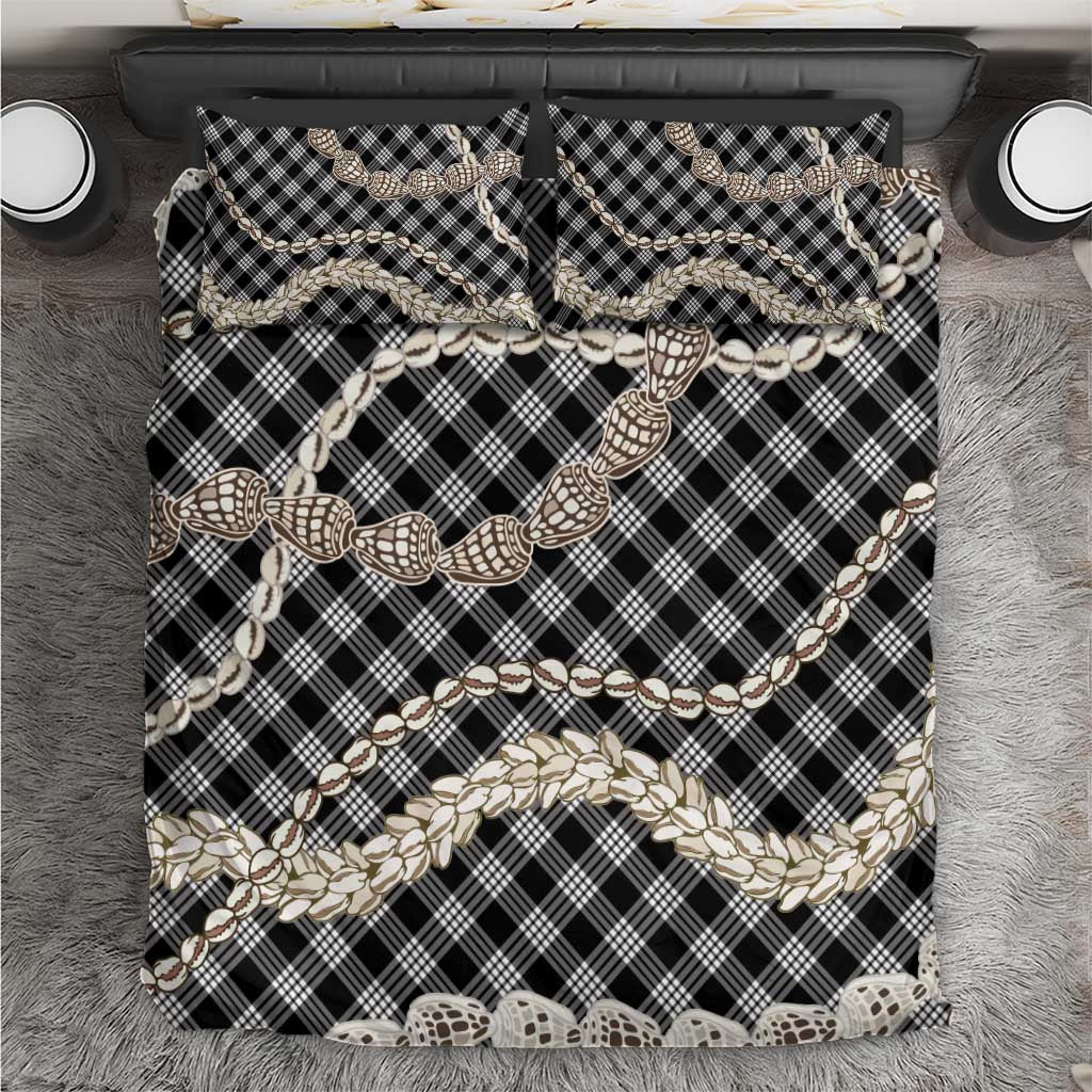 Black Aloha Hawaii Shell Lei Bedding Set Palaka Hebrew Cone Honey Cowrie Elegant Curves LT14 Black - Polynesian Pride