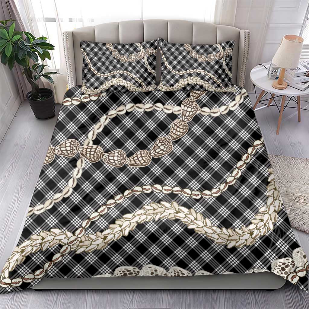 Black Aloha Hawaii Shell Lei Bedding Set Palaka Hebrew Cone Honey Cowrie Elegant Curves LT14 - Polynesian Pride