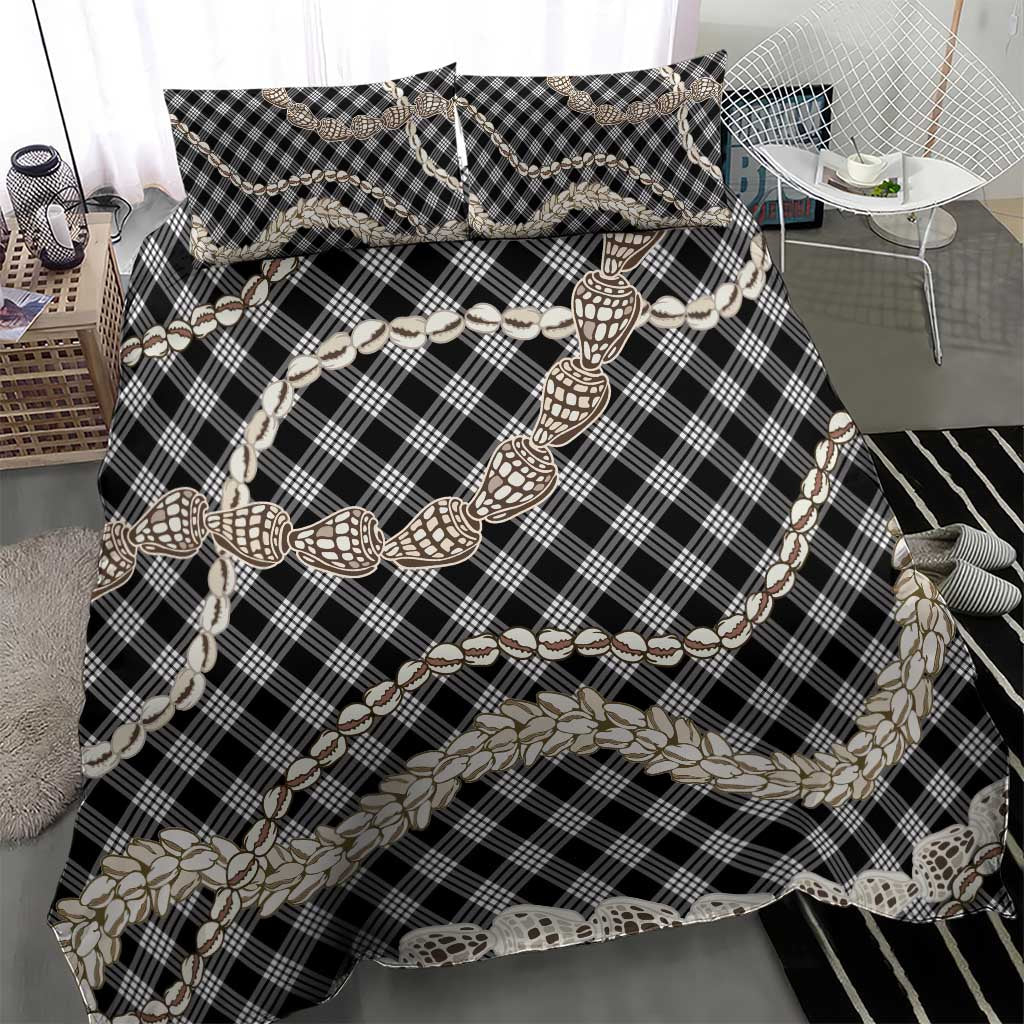 Black Aloha Hawaii Shell Lei Bedding Set Palaka Hebrew Cone Honey Cowrie Elegant Curves LT14 - Polynesian Pride