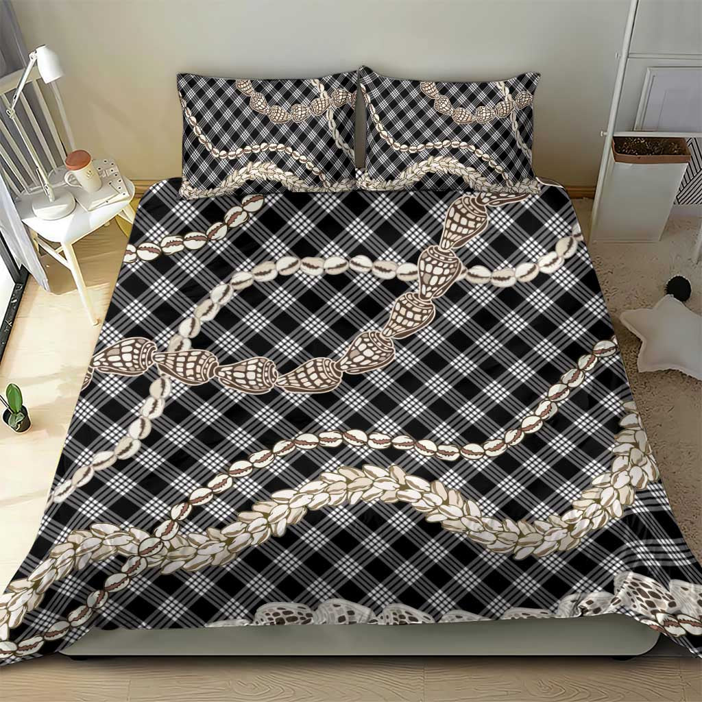 Black Aloha Hawaii Shell Lei Bedding Set Palaka Hebrew Cone Honey Cowrie Elegant Curves LT14 - Polynesian Pride