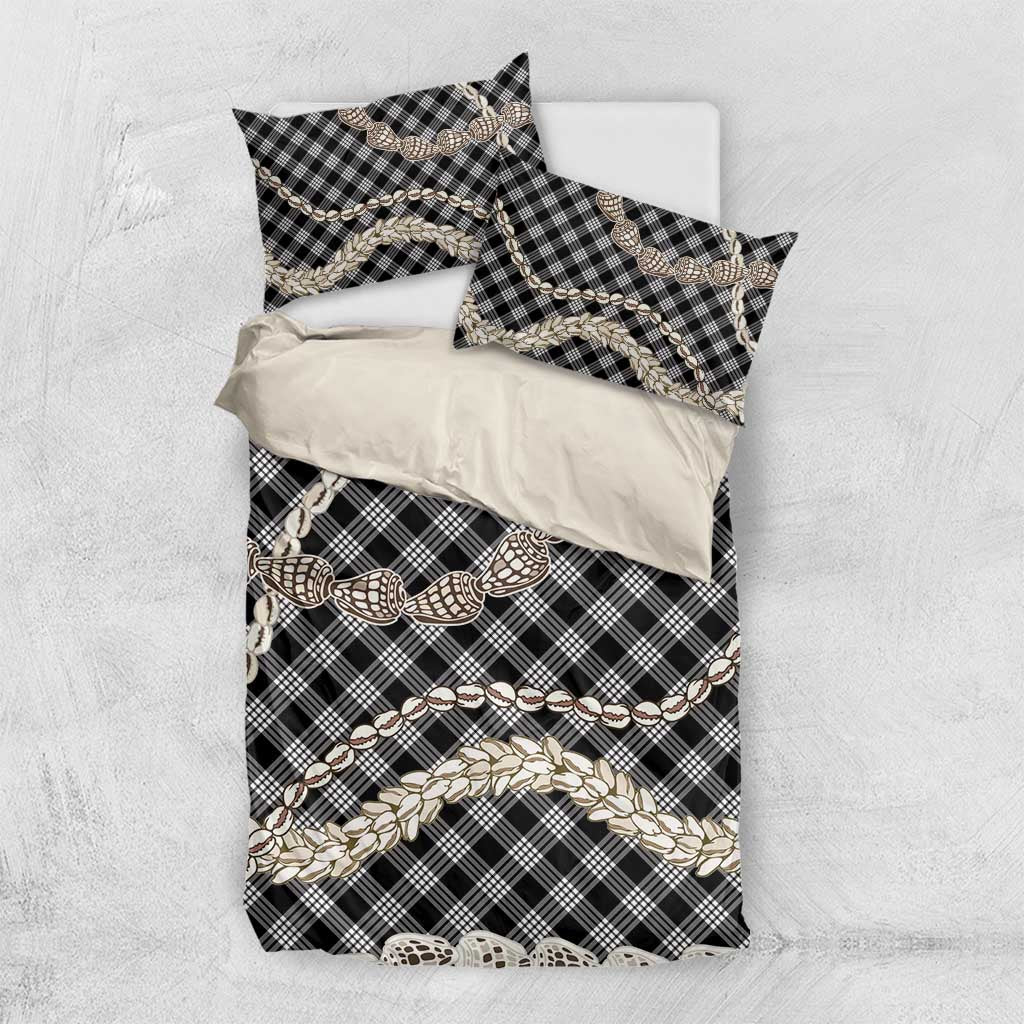 Black Aloha Hawaii Shell Lei Bedding Set Palaka Hebrew Cone Honey Cowrie Elegant Curves LT14 US Twin 172cm x 218cm Black - Polynesian Pride