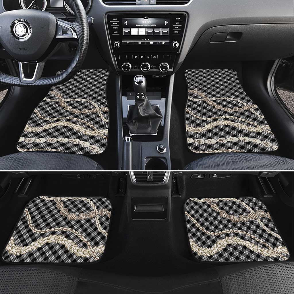 Black Aloha Hawaii Shell Lei Car Mats Palaka Hebrew Cone Honey Cowrie Elegant Curves LT14 Set 4pcs Black - Polynesian Pride