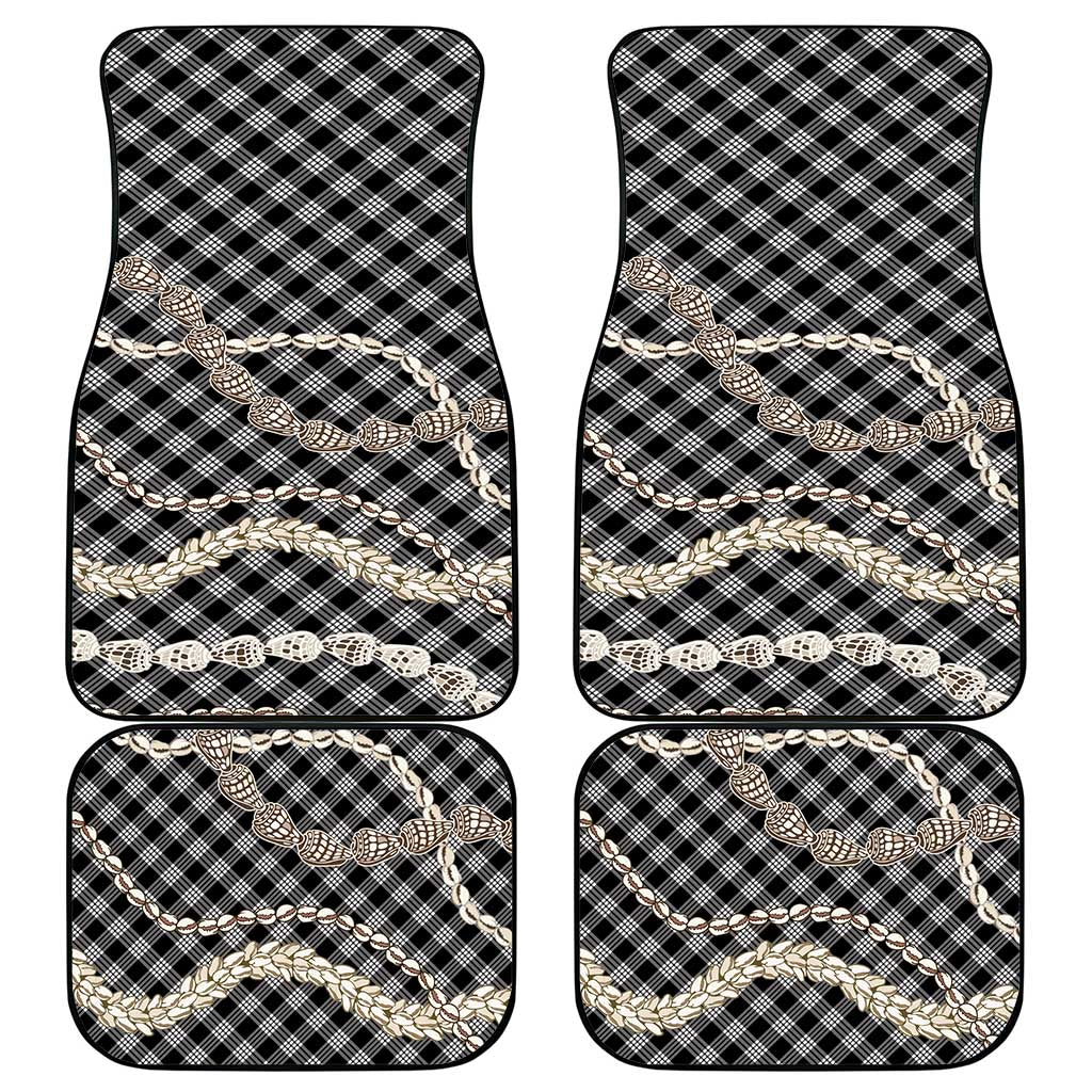 Black Aloha Hawaii Shell Lei Car Mats Palaka Hebrew Cone Honey Cowrie Elegant Curves LT14 - Polynesian Pride