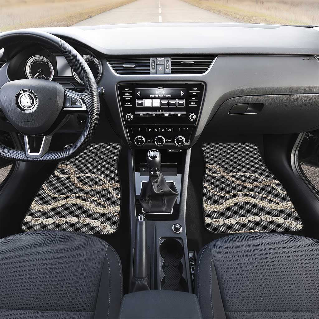 Black Aloha Hawaii Shell Lei Car Mats Palaka Hebrew Cone Honey Cowrie Elegant Curves LT14 Set 2pcs - Front Black - Polynesian Pride
