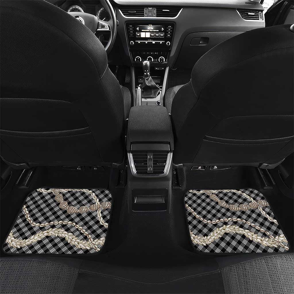 Black Aloha Hawaii Shell Lei Car Mats Palaka Hebrew Cone Honey Cowrie Elegant Curves LT14 Set 2pcs - Back Black - Polynesian Pride
