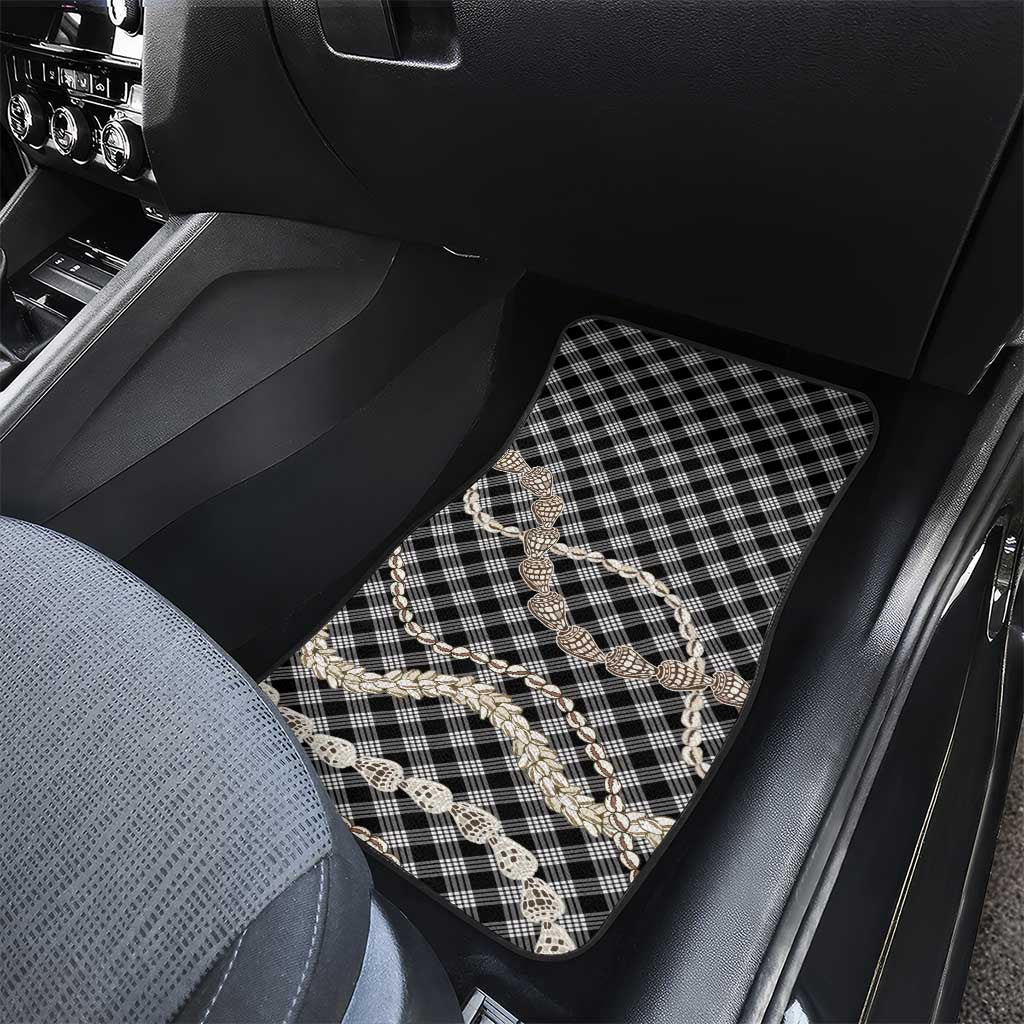 Black Aloha Hawaii Shell Lei Car Mats Palaka Hebrew Cone Honey Cowrie Elegant Curves LT14 - Polynesian Pride