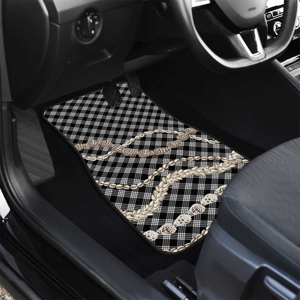 Black Aloha Hawaii Shell Lei Car Mats Palaka Hebrew Cone Honey Cowrie Elegant Curves LT14 - Polynesian Pride