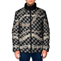 Black Aloha Hawaii Shell Lei Padded Jacket Palaka Hebrew Cone Honey Cowrie Elegant Curves LT14 Men Black - Polynesian Pride