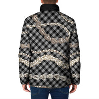 Black Aloha Hawaii Shell Lei Padded Jacket Palaka Hebrew Cone Honey Cowrie Elegant Curves LT14 - Polynesian Pride