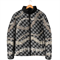 Black Aloha Hawaii Shell Lei Padded Jacket Palaka Hebrew Cone Honey Cowrie Elegant Curves LT14 - Polynesian Pride