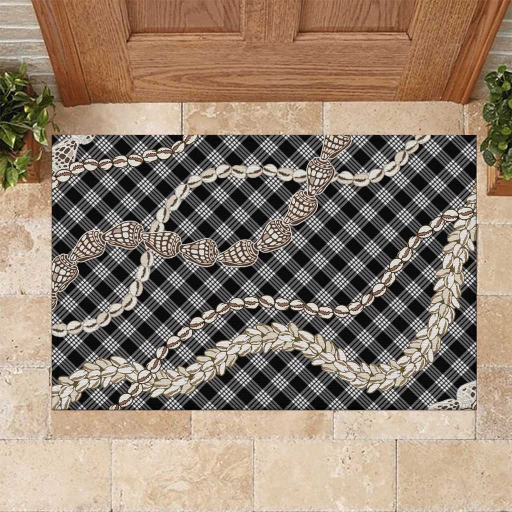 Black Aloha Hawaii Shell Lei Rubber Doormat Palaka Hebrew Cone Honey Cowrie Elegant Curves LT14 Black - Polynesian Pride