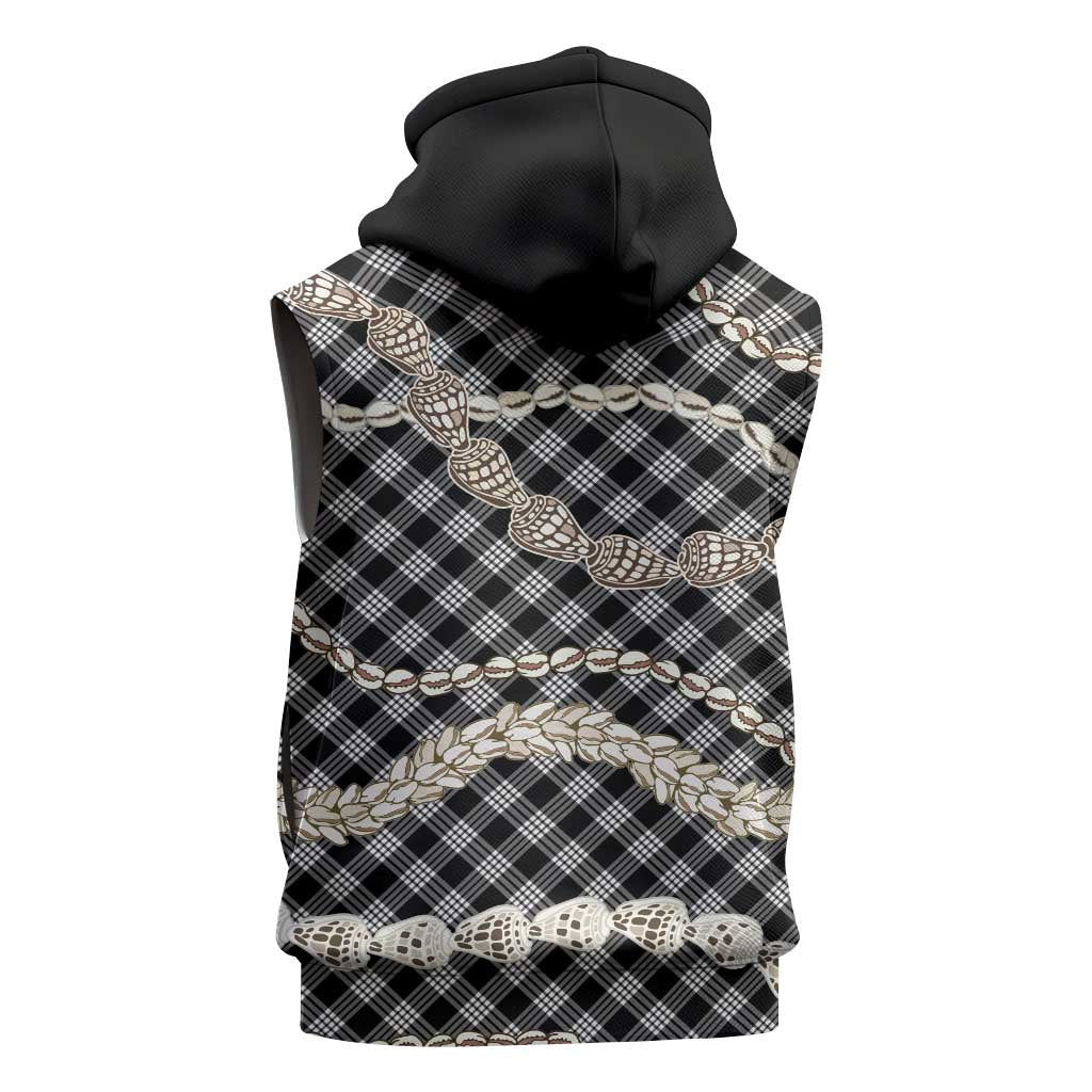 Black Aloha Hawaii Shell Lei Sleeveless Zip Hoodie Palaka Hebrew Cone Honey Cowrie Elegant Curves LT14 - Polynesian Pride