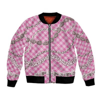 Pink Aloha Hawaii Shell Lei Bomber Jacket Palaka Hebrew Cone Honey Cowrie Elegant Curves LT14 Unisex Pink - Polynesian Pride