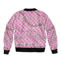 Pink Aloha Hawaii Shell Lei Bomber Jacket Palaka Hebrew Cone Honey Cowrie Elegant Curves LT14 - Polynesian Pride