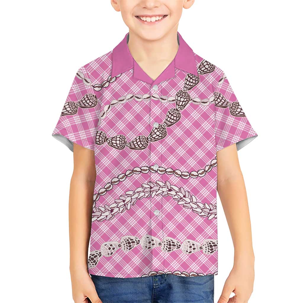 Pink Aloha Hawaii Shell Lei Kid Hawaiian Shirt Palaka Hebrew Cone Honey Cowrie Elegant Curves LT14 Kid Pink - Polynesian Pride