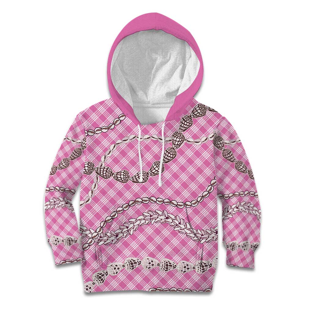 Pink Aloha Hawaii Shell Lei Kid Hoodie Palaka Hebrew Cone Honey Cowrie Elegant Curves LT14 Hoodie Pink - Polynesian Pride