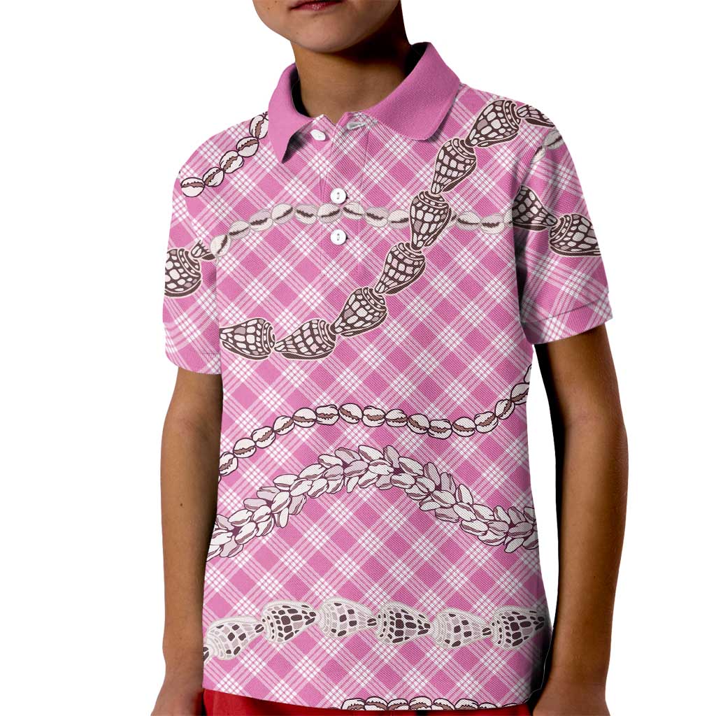 Pink Aloha Hawaii Shell Lei Kid Polo Shirt Palaka Hebrew Cone Honey Cowrie Elegant Curves LT14 Kid Pink - Polynesian Pride