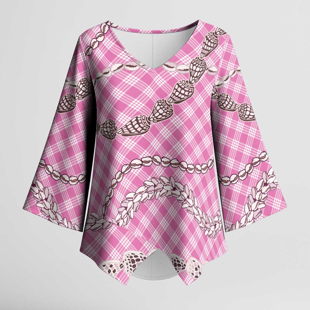Pink Aloha Hawaii Shell Lei Kimono Sleeve Blouse Palaka Hebrew Cone Honey Cowrie Elegant Curves LT14 Female Pink - Polynesian Pride