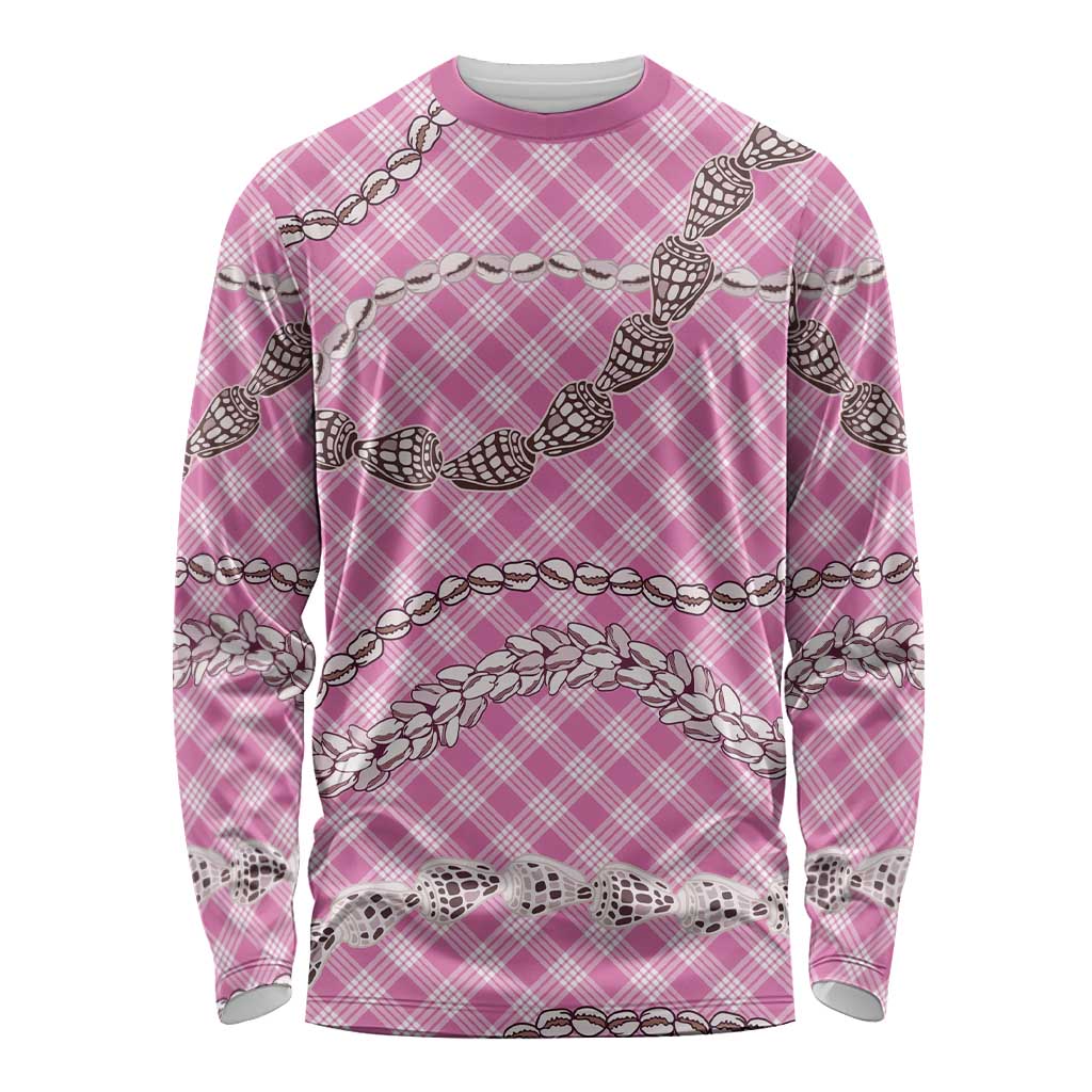 Pink Aloha Hawaii Shell Lei Long Sleeve Shirt Palaka Hebrew Cone Honey Cowrie Elegant Curves LT14 Unisex Pink - Polynesian Pride