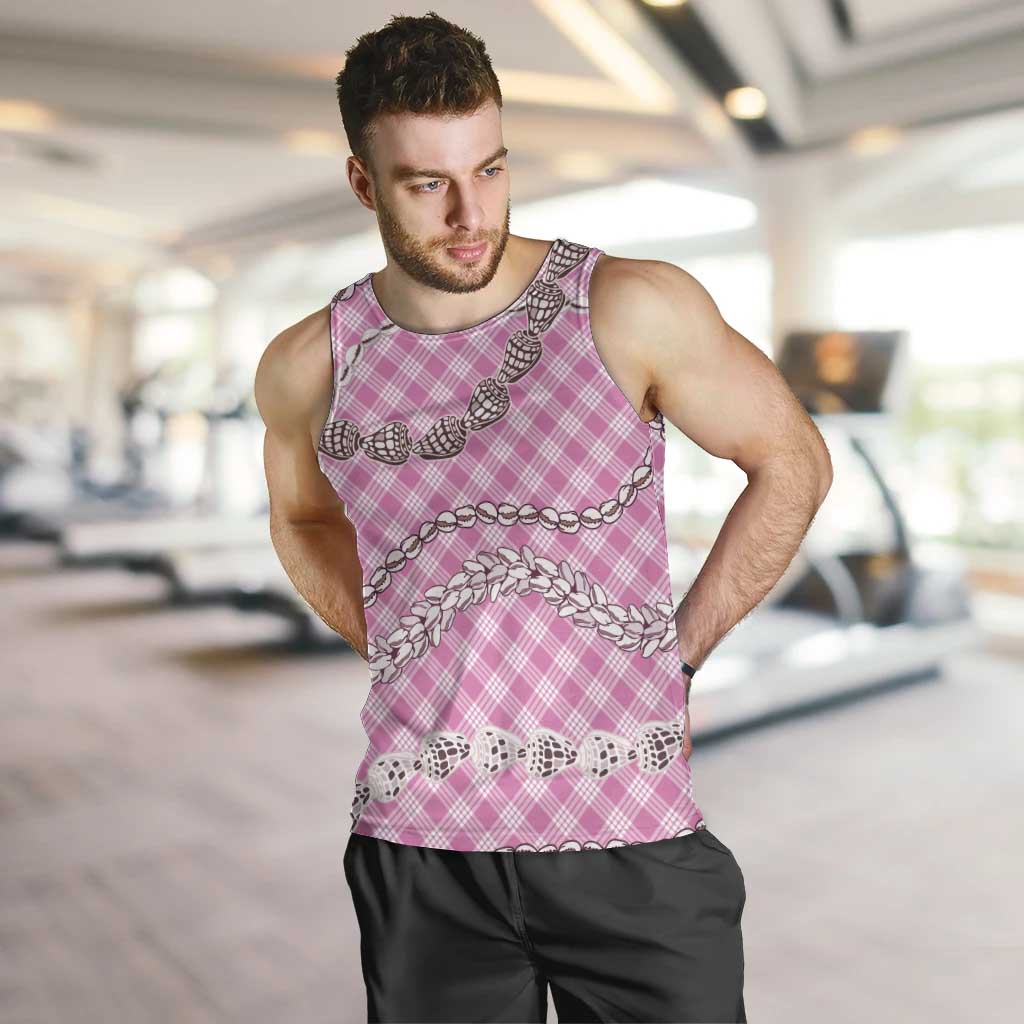 Pink Aloha Hawaii Shell Lei Men Tank Top Palaka Hebrew Cone Honey Cowrie Elegant Curves LT14 Pink - Polynesian Pride