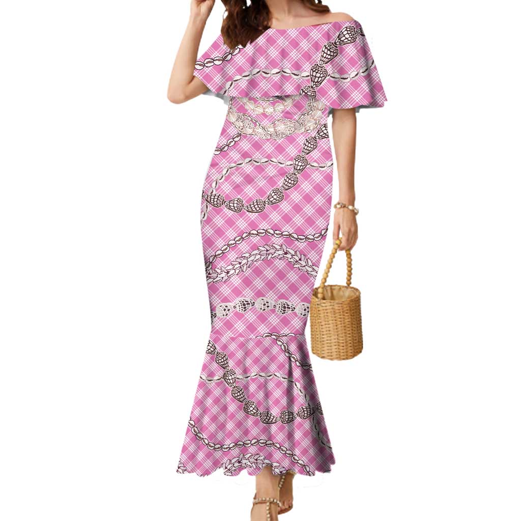 Pink Aloha Hawaii Shell Lei Mermaid Dress Palaka Hebrew Cone Honey Cowrie Elegant Curves LT14 Women Pink - Polynesian Pride