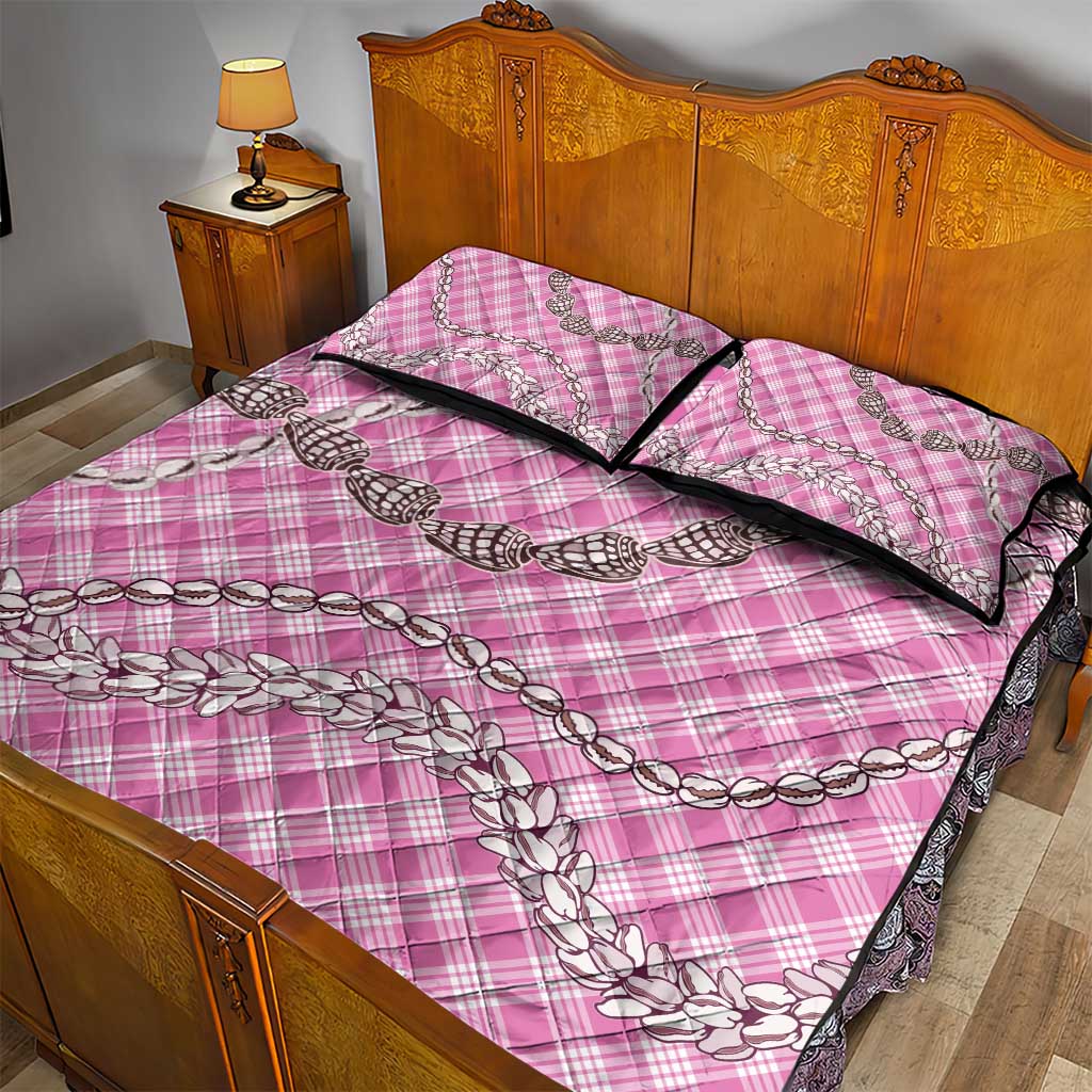 Pink Aloha Hawaii Shell Lei Quilt Bed Set Palaka Hebrew Cone Honey Cowrie Elegant Curves LT14 - Polynesian Pride
