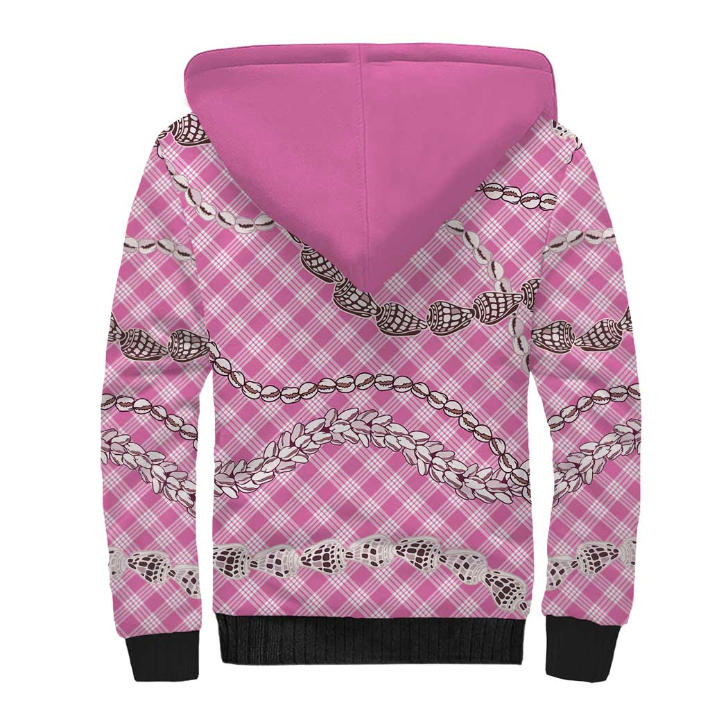 Pink Aloha Hawaii Shell Lei Sherpa Hoodie Palaka Hebrew Cone Honey Cowrie Elegant Curves LT14 - Polynesian Pride