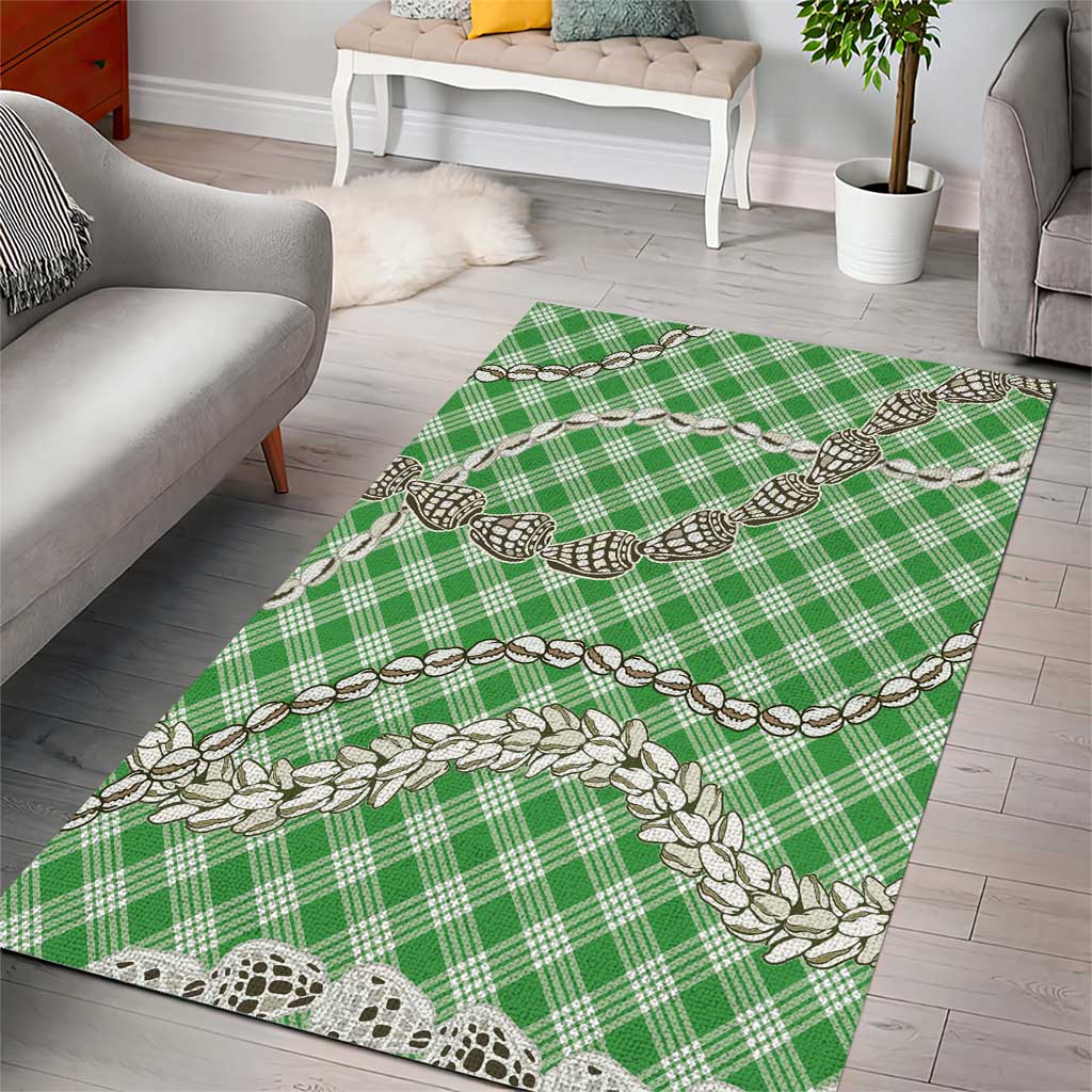 Green Aloha Hawaii Shell Lei Area Rug Palaka Hebrew Cone Honey Cowrie Elegant Curves LT14 - Polynesian Pride